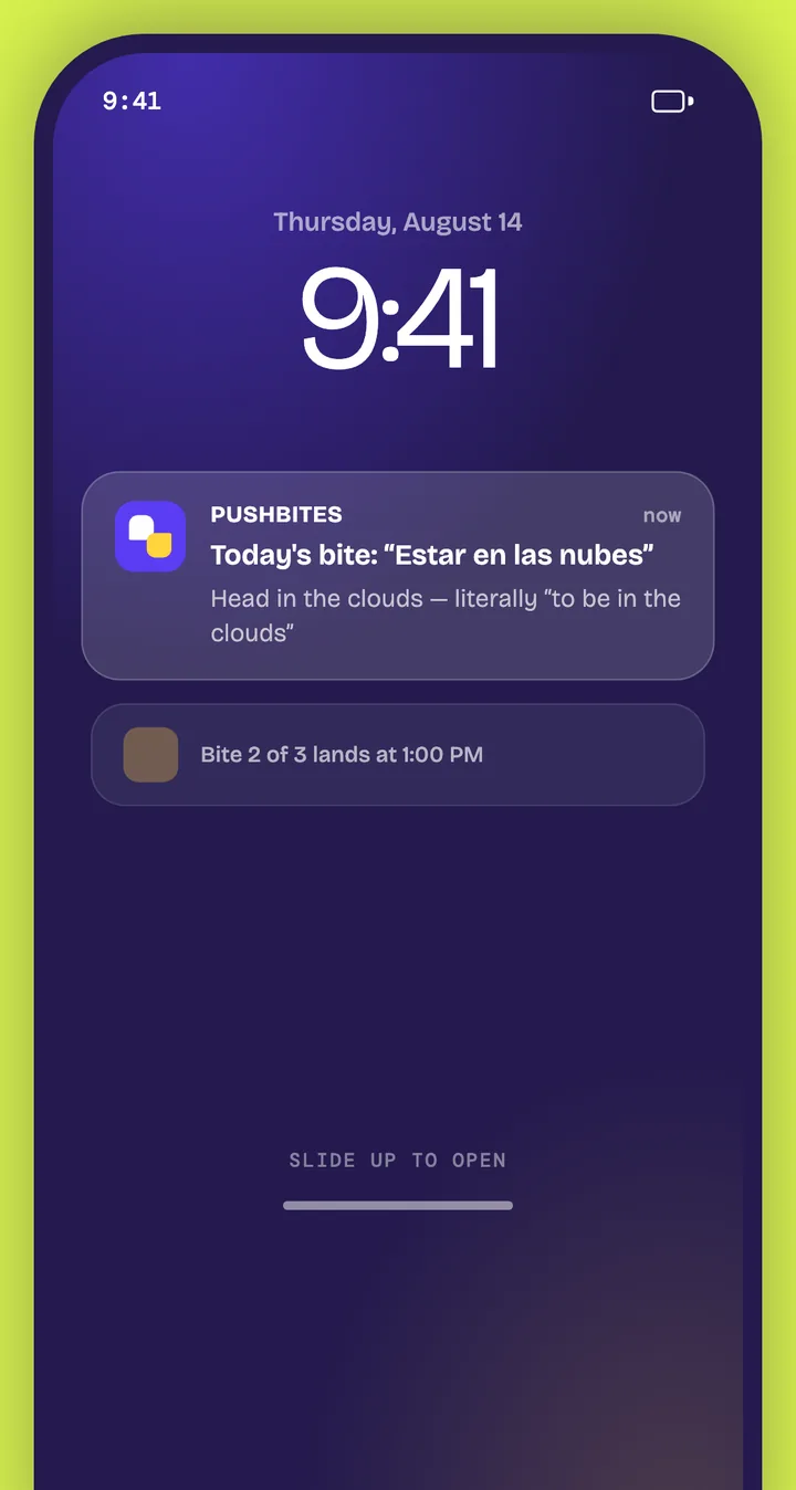 Lock screen with a PushBites bite notification