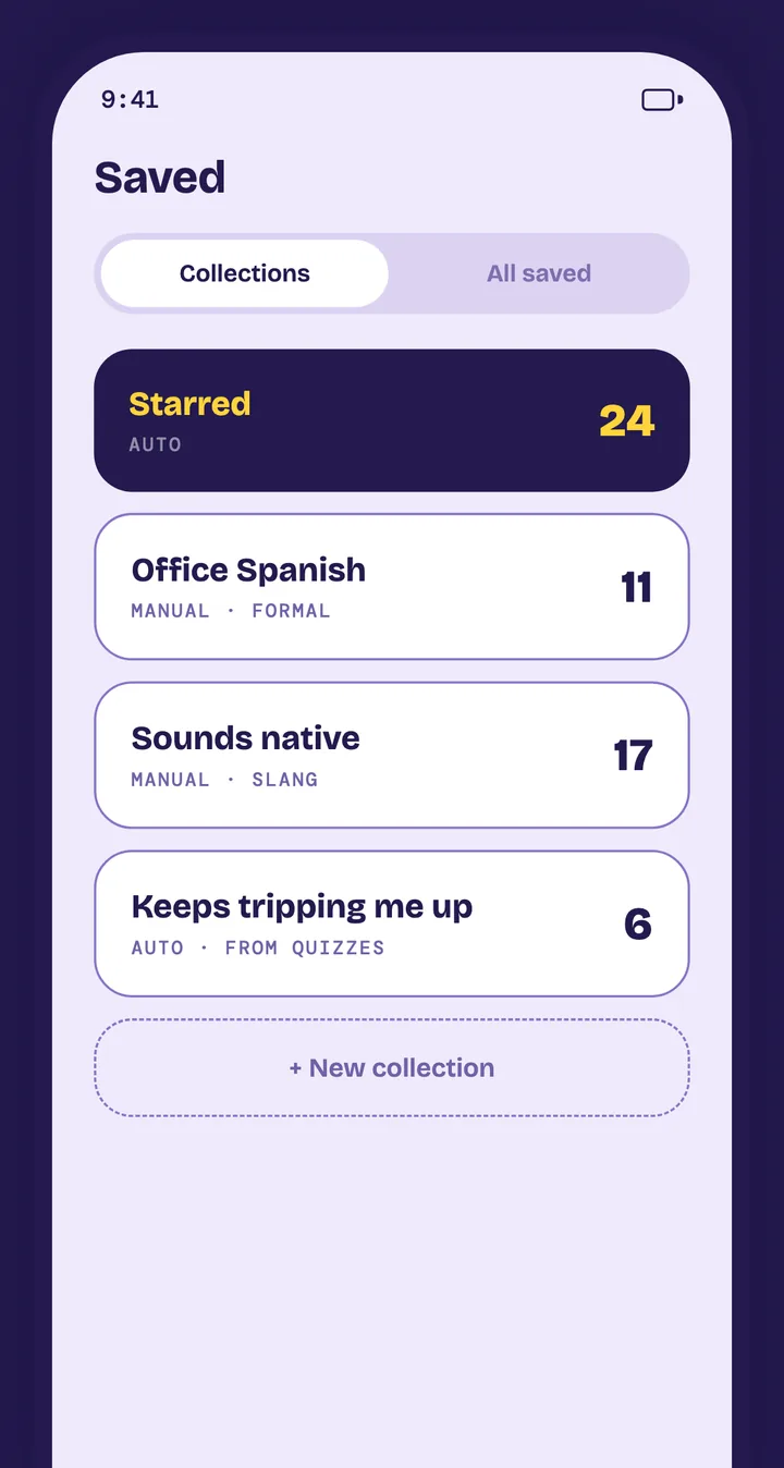 Saved collections of phrases you have been sent